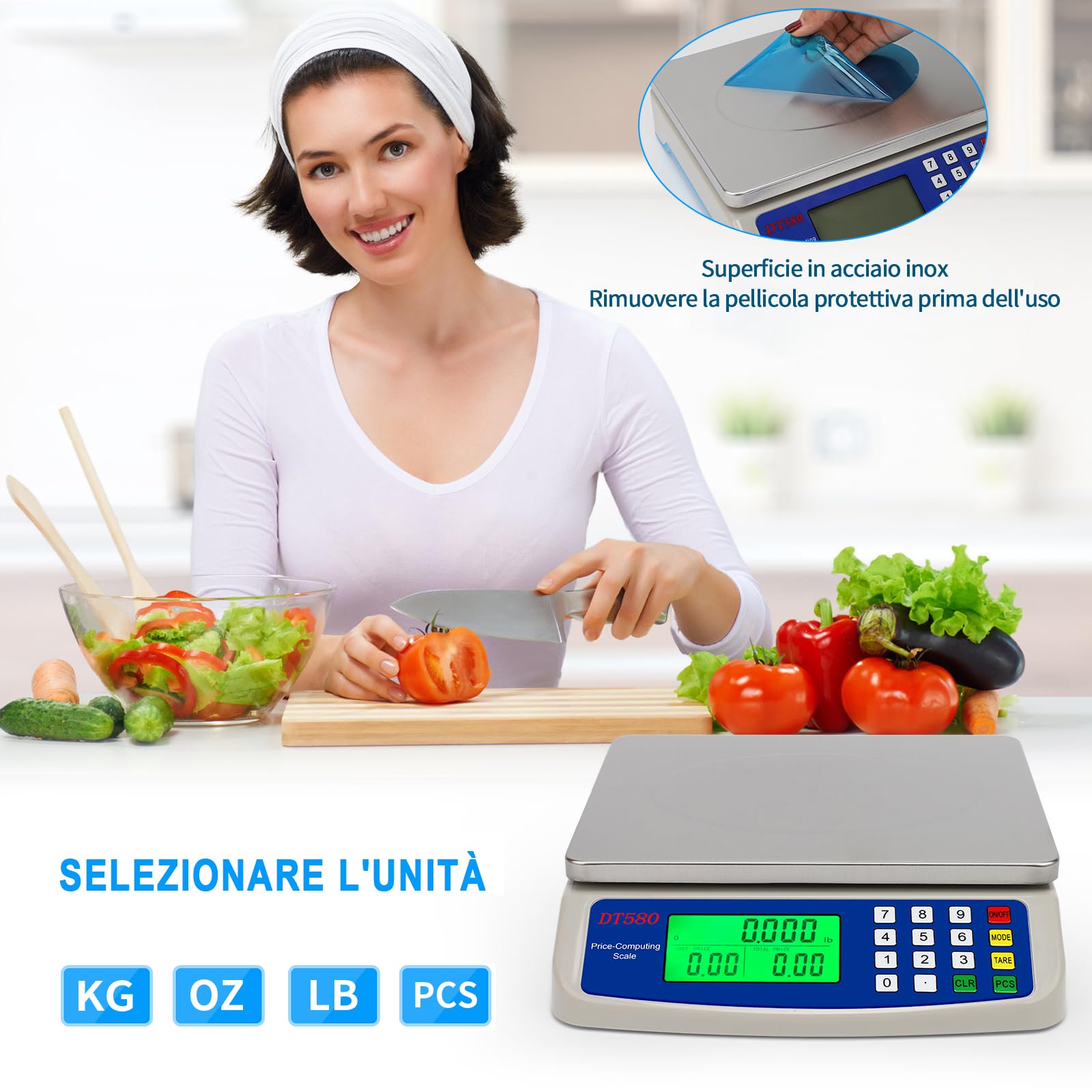 Bilancia cucina digitale acciaio inossidabile 40kg bilancia professionale per alimenti Ideale per panifici Mense e cucine bilancia contapezzi con display LCD Funzione Tara