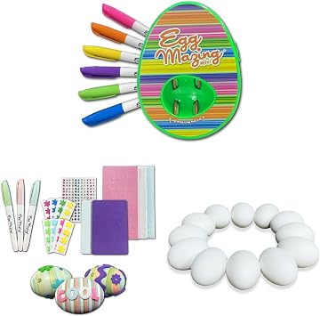 The Eggmazing Easter Egg Mini Decorator Kit + White Wooden Eggs 12 Pack + Easter Egg-cessory Pack