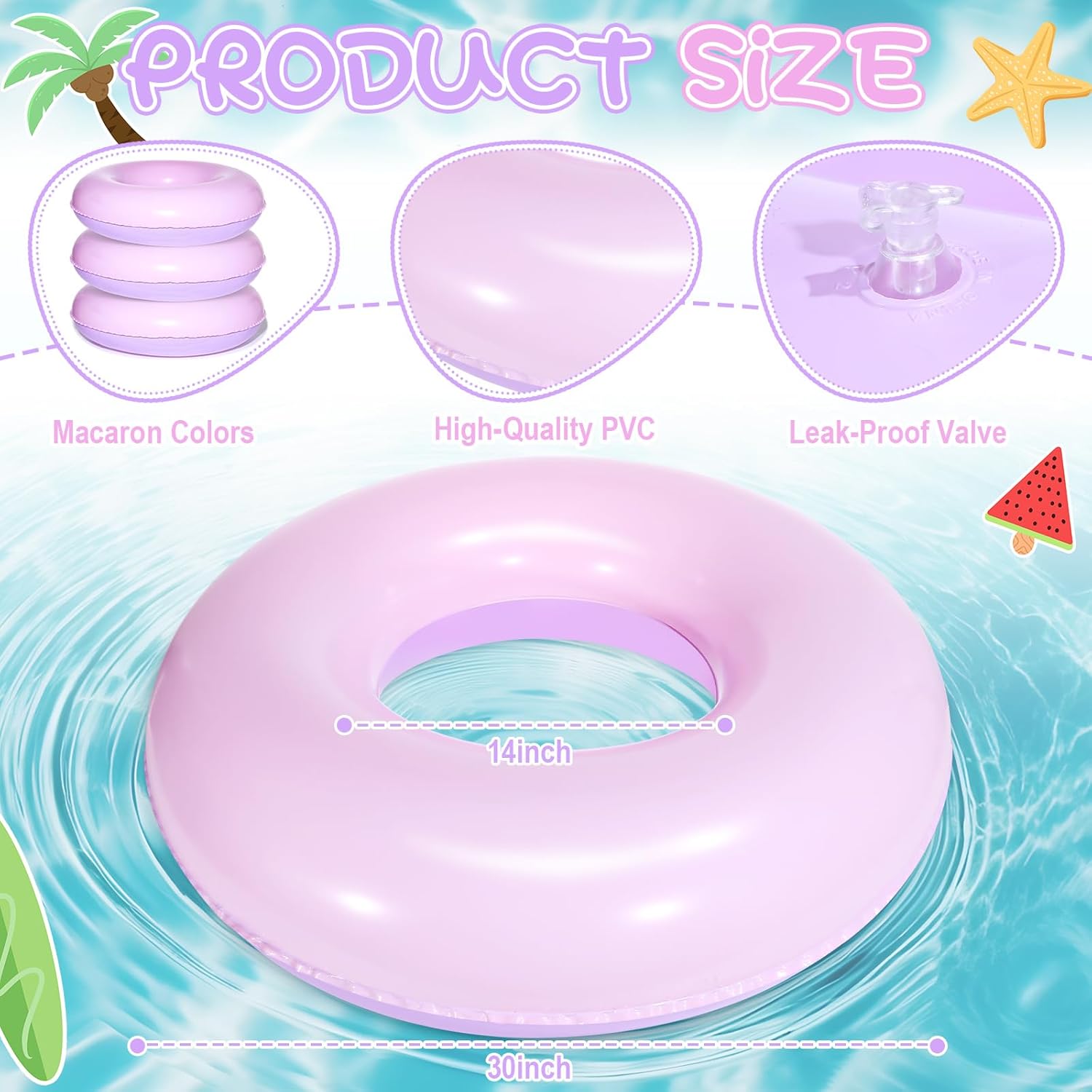 ShinyRelief 4 Pcs Inflatable Pool Floats for Kids Adults Pastel Inner Tubes Macaron Pool Rings Floaties for Birthday Beach Swimming Shower Bachelorette Party Decorations (Pink,Purple,30'')