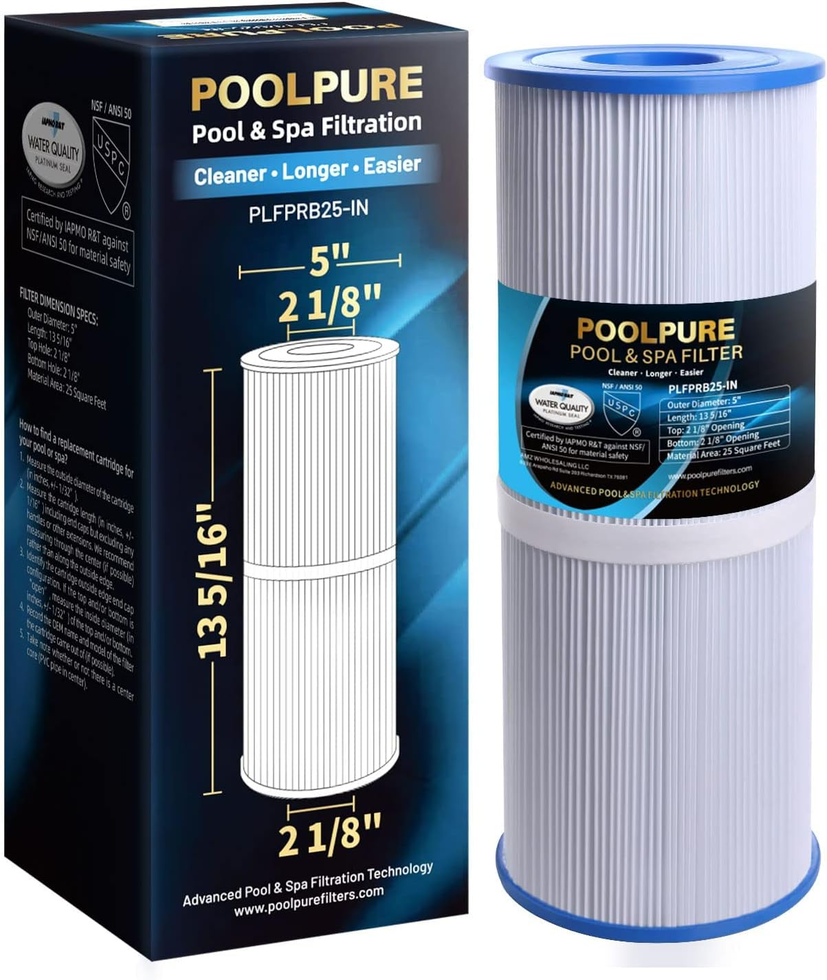 POOLPURE Filtre De Rechange Compatible Pleatco PRB25-IN, Unicel C-4326, Pentair R173429 – Cartouche Filtrante Piscine & Spa Haute Performance