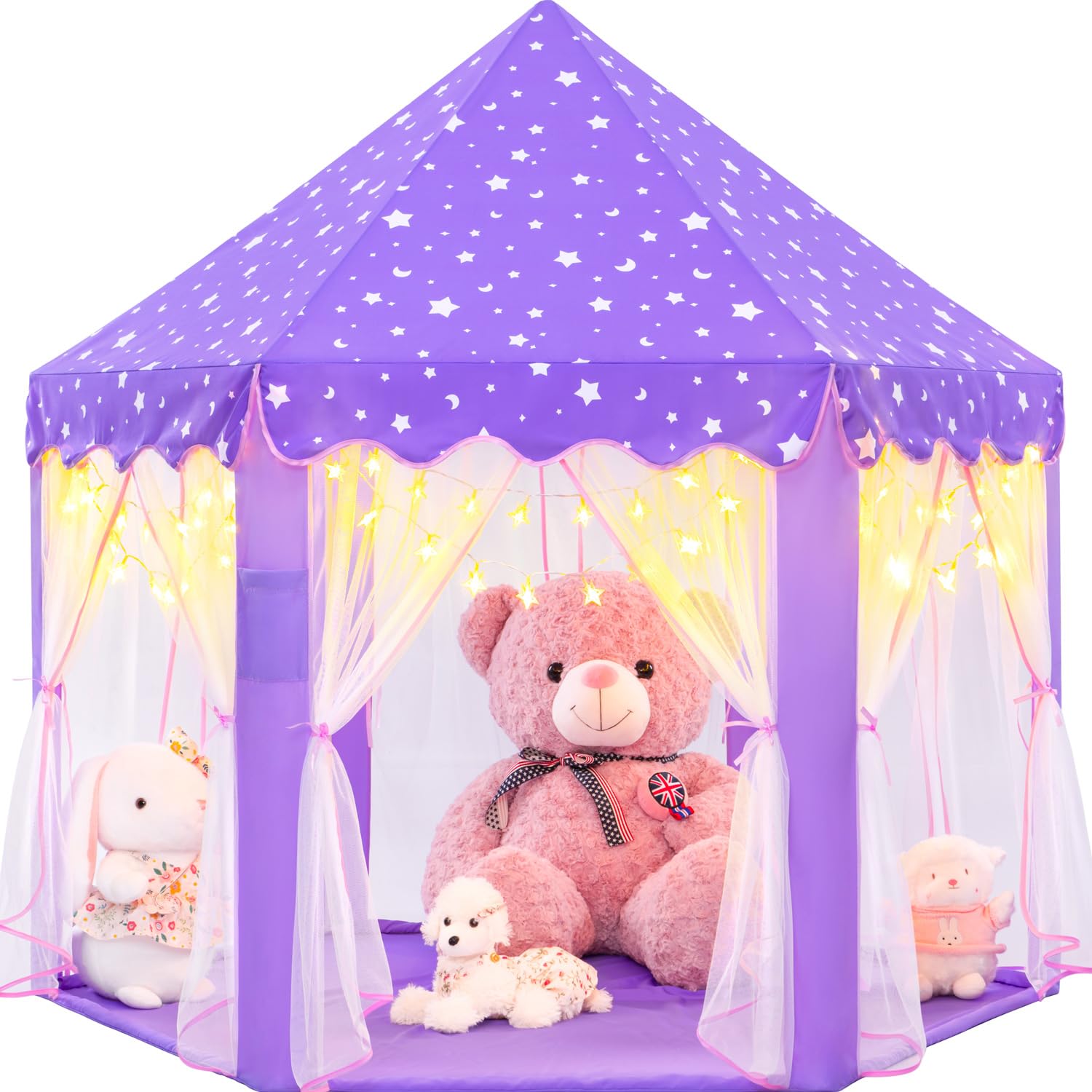 EVOIONOS Purple Tent for Girls, Kids Tent Indoor, Princess Tent with Star Lights, Girls Play Tent, Princess Castle Playhouse Tent, Little Girls Lavendar Tent, 55x53 Princess Tent for Girls