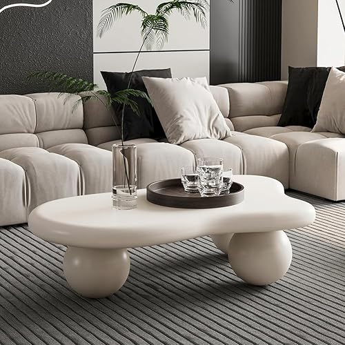 Miniatura 18 de Mesa de centro de nube de 47 pulgadas para sala de estar, mesa de centro irregular moderna, mesas de centro bajas abstractas, piedra sintética,