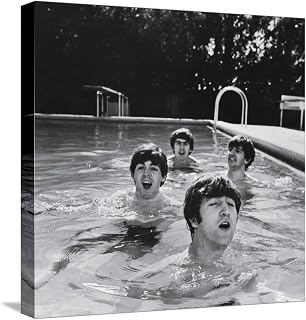 ART.COM Stretched Canvas Print Paul McCartney, George Harrison, John Lennon and Ringo Starr Taking a Dip in a Swimming Pool by John Loengard, 16" x 16"