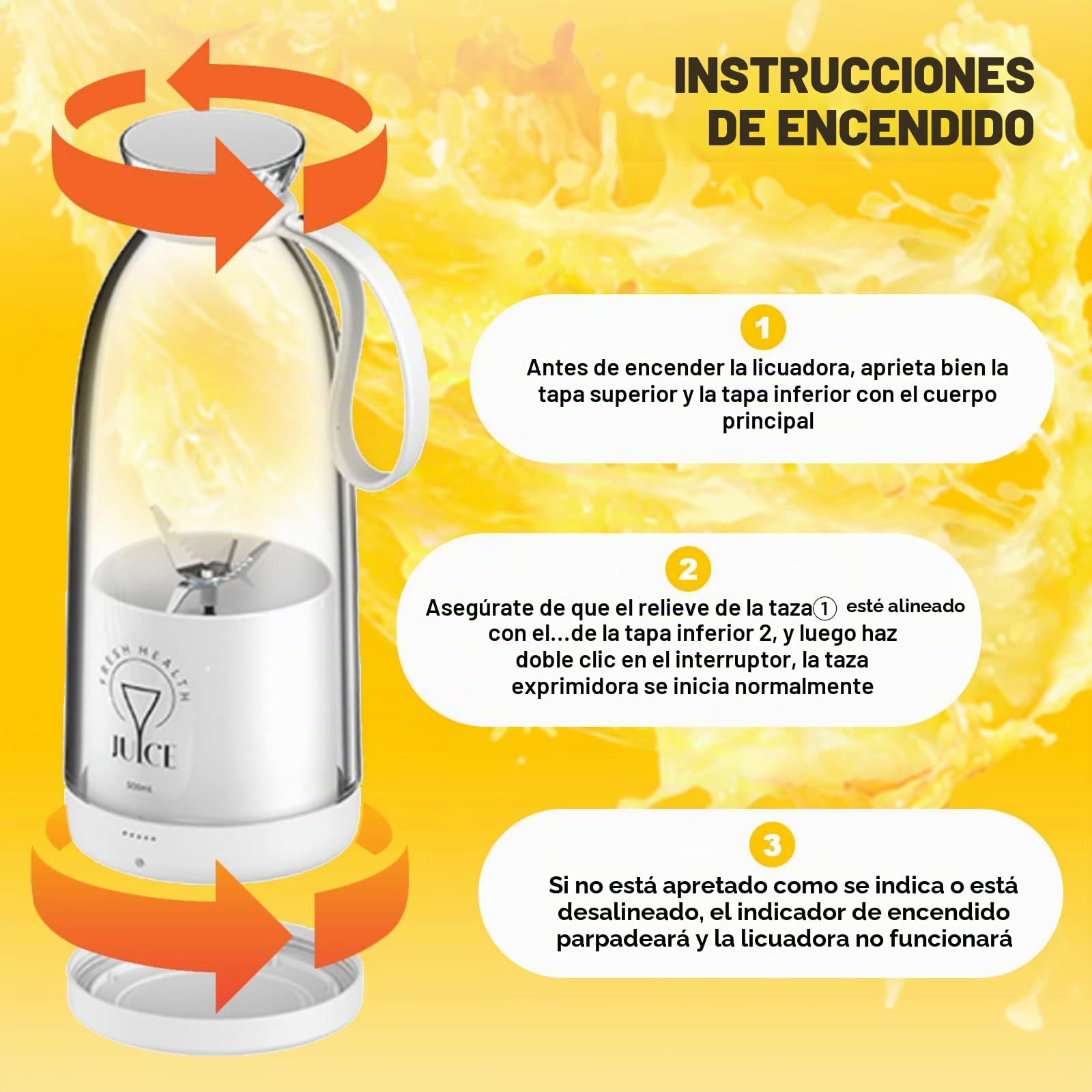 Batidora Portatil Fresh Juice, 500ml Licuadora Portátil, USB Recargable Mini Batidora, Botella Batidora Multifuncional con 6 Cuchillas, Batidora Smoothie para Viajes, Oficina, Camping (Blanco)