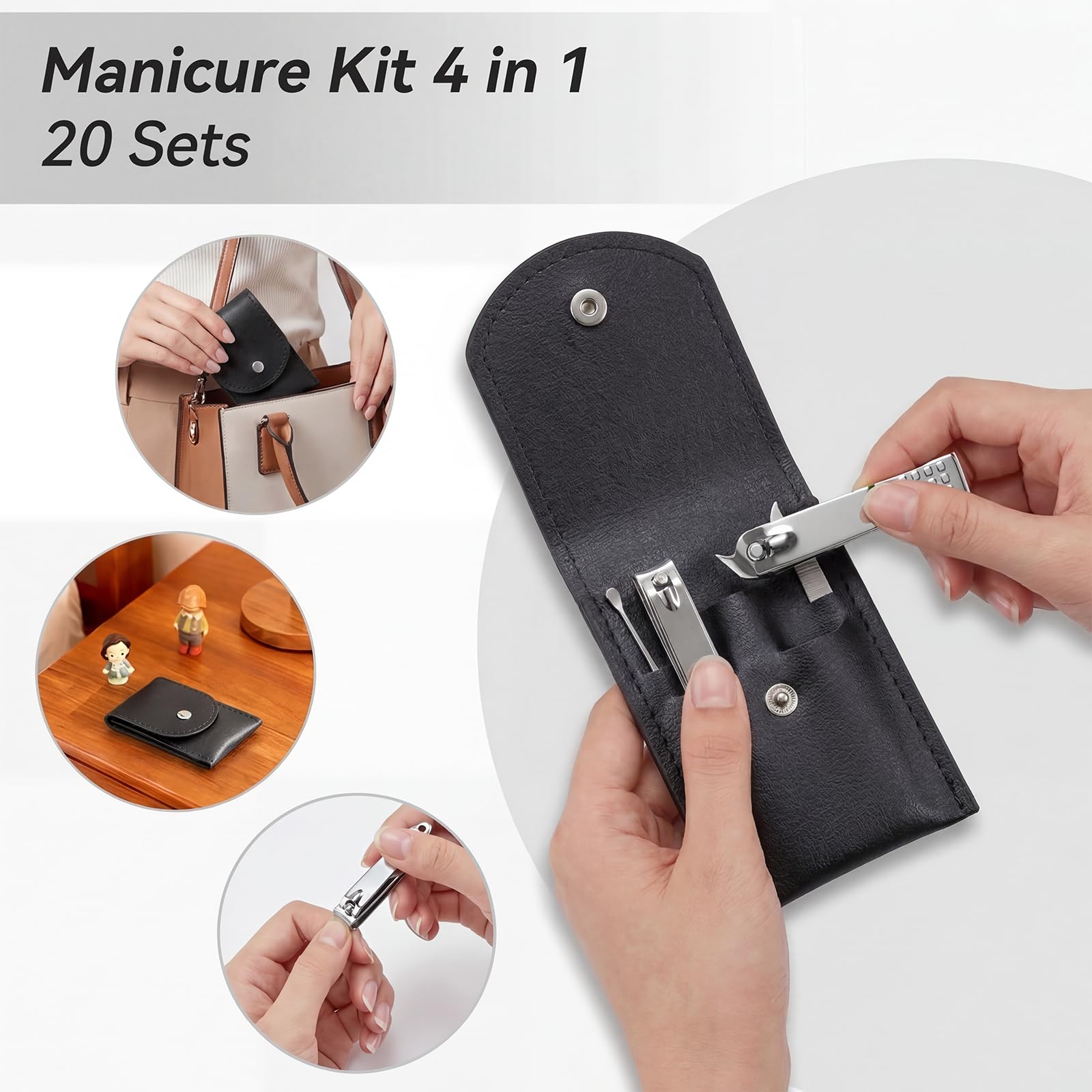 20-teiliges Nagelpflege-Set, professionelles Maniküre-Set, Nagelknipser | Edelstahl-Werkzeuge für Obdachlose, Reisen, Zuhause und Hotel, tragbares Nagelknipser-Set in violettem Koffer (schwarz)