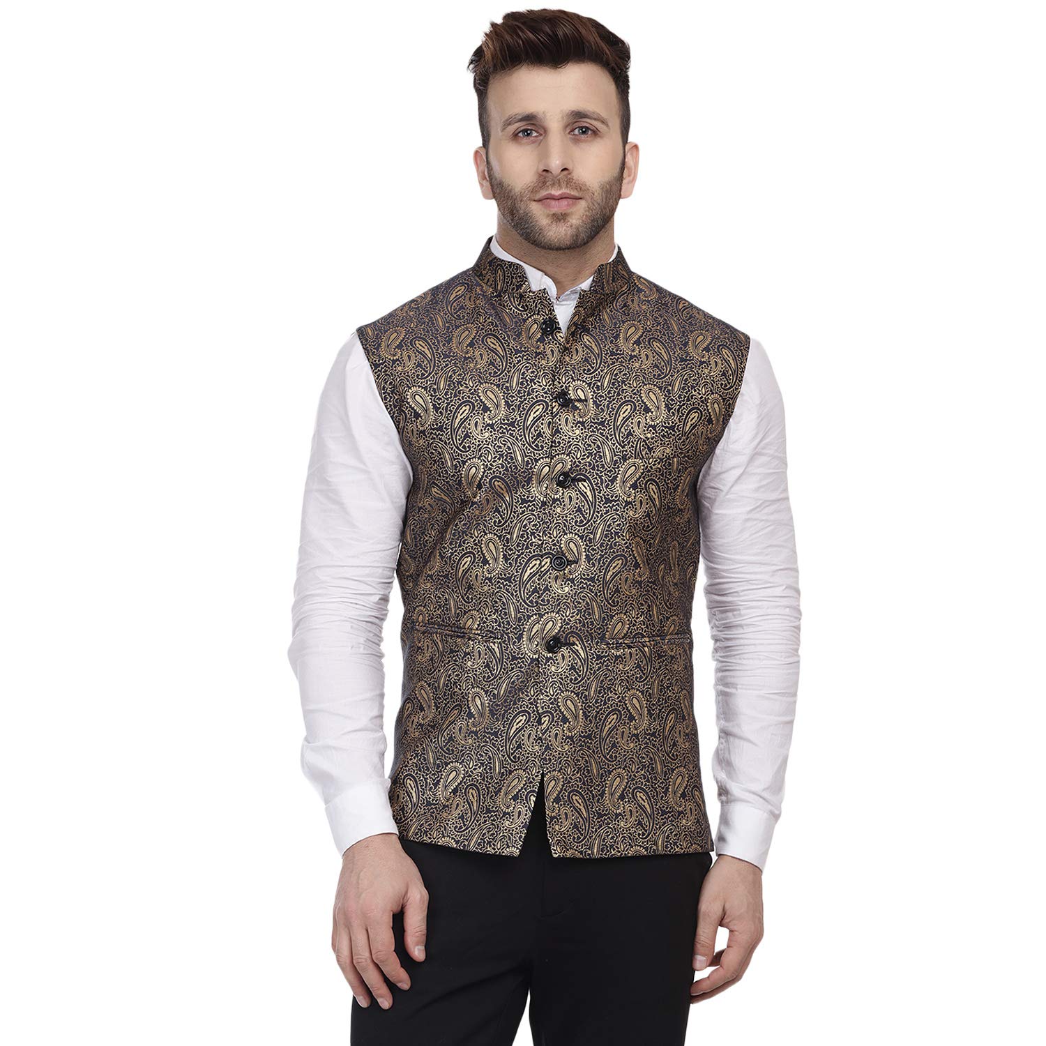 veera paridhaan Banarasi Jacquard Print Blue Nehru Jacket-picture-51