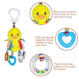 Funsland Baby Stroller Car Seat Toys for Infant with Teether Hanging Rattle, Clip on Stroller, Soft Plush Baby Toys for Boys and Girls 3-12 Months