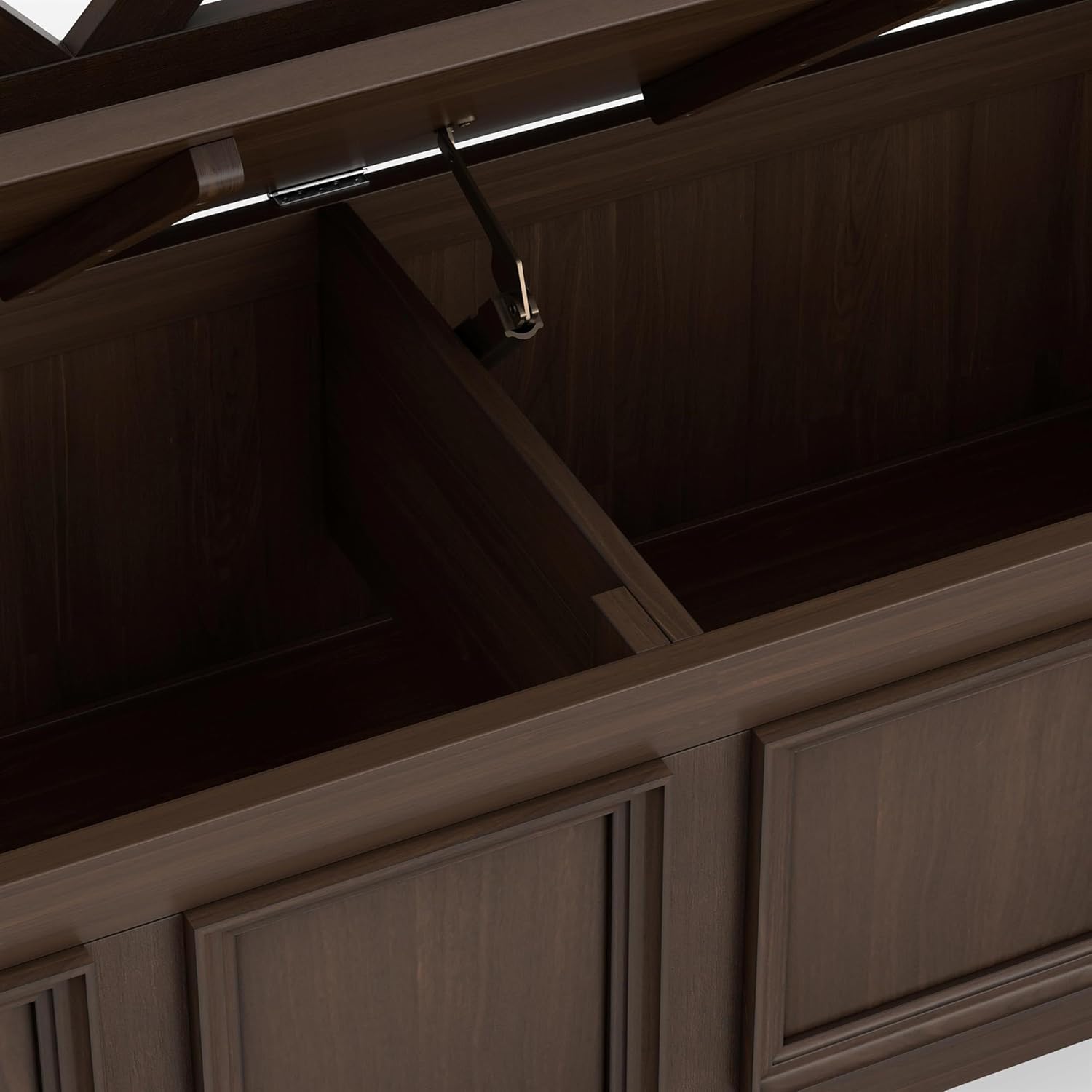 Pemberly Row Solid Wood Entryway Storage Bench, Natural Aged Brown Finish, 48 in W x 17 in D x 28 in H, Dual Storage Compartments, Lift-Up Lid, Transitional Style Seating for Entryway or Mudroom