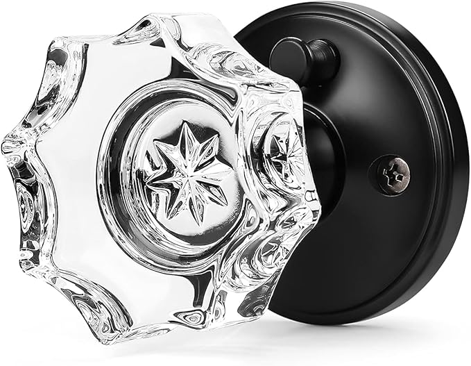 Octagonal Style Glass Door Knob with Classical Rosette,Black Finish