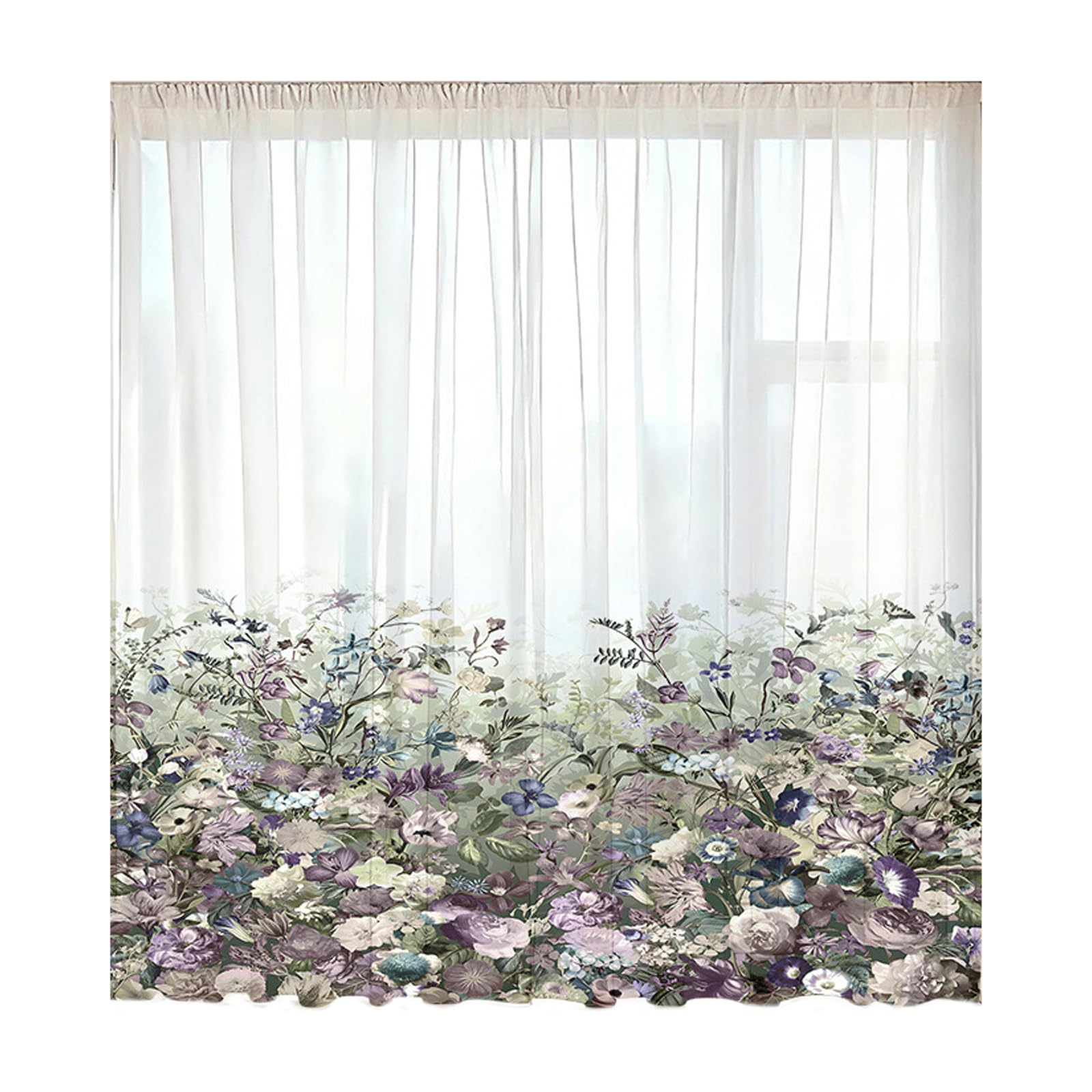 Qusinfc Nature Floral Window Drape Polyester Fabric Home Decor Room Darkening Polyester Window Voile Panel
