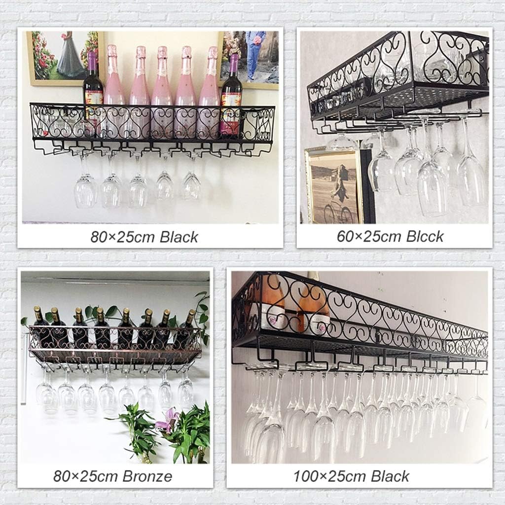 Vintage Wall Mounted Wine Rack and Glass Holder Bronze 24"x10" Stylish Storage Organizer for Wine Bottles and Stemware