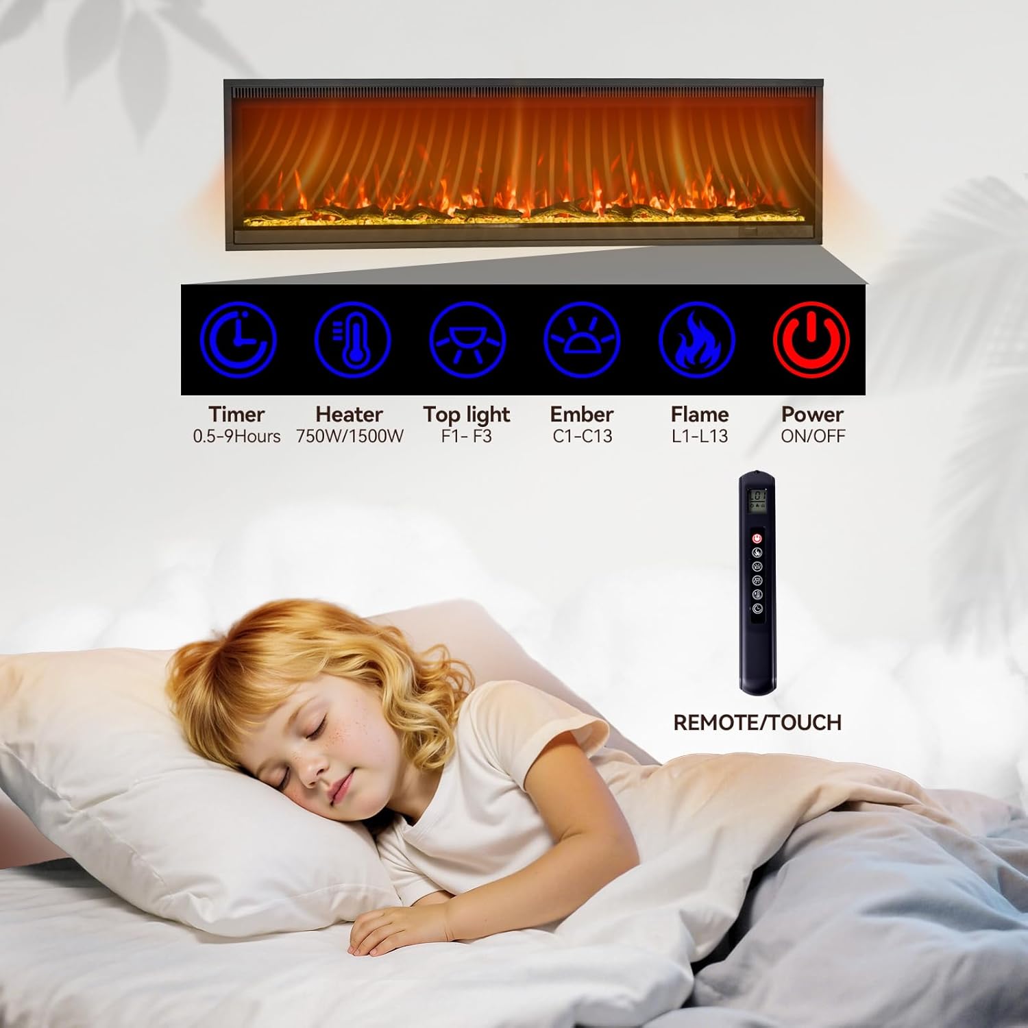 40" Electric Fireplace, Ultra-Narrow Bezel Recessed & Wall Mounted Fireplace Heater, Adjustable Color Flame, Linear Fireplace, Timer, Touch Screen, Remote Control, Log & Crystal, 750/1500W