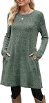 Jescakoo Womens Long Sleeve Dress Casual Fall Dress with Pockets Buttons Side S-XXL