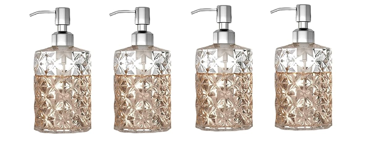 Luxansa Pack of 4 Clear Glass Soap Dispenser Refillable Liquid Hand Soap