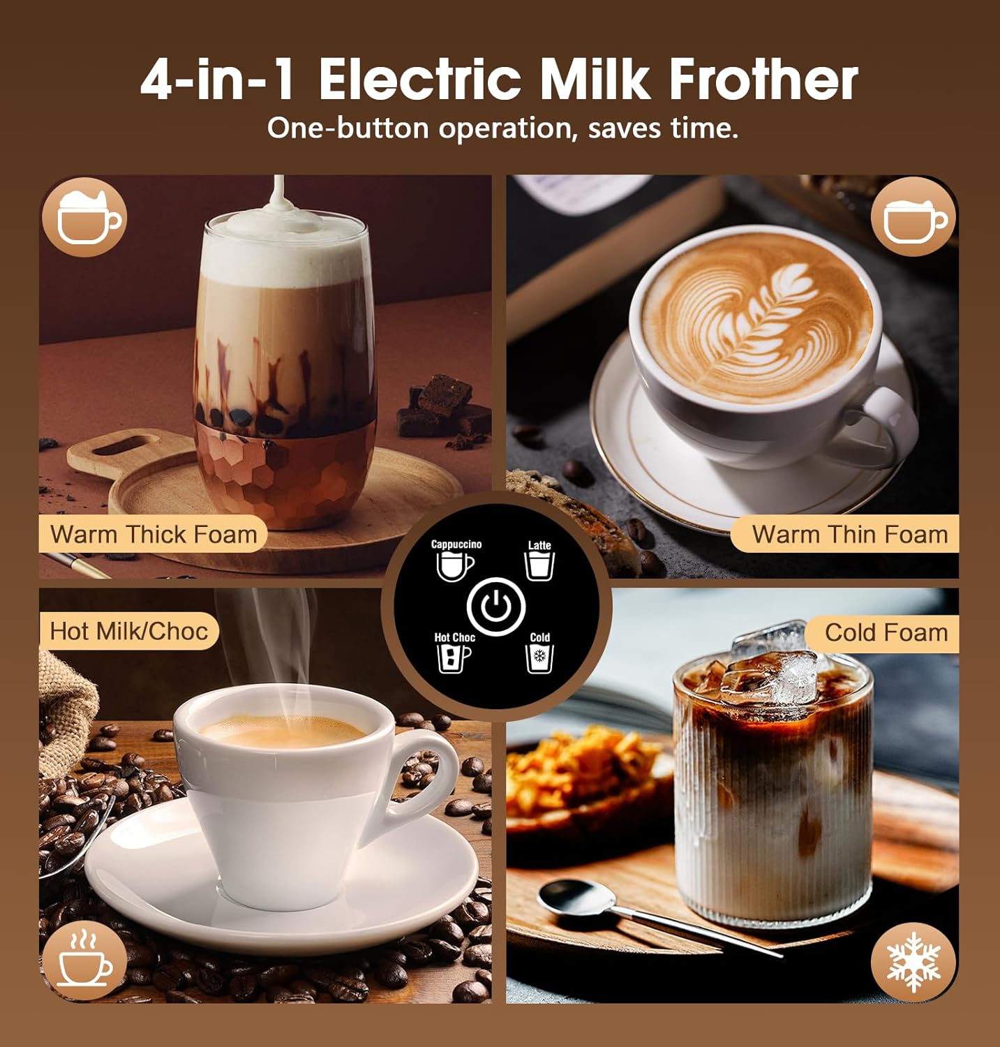Milk Frother and Steamer,Electric Frother with One-Touch Operation, 304 Stainless Steel Jug, Large Capacity and BPA Free