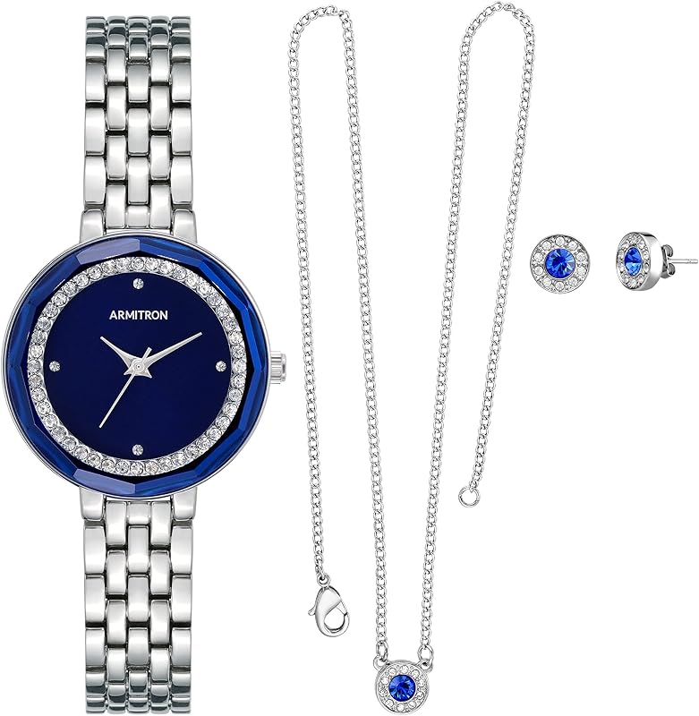 Women's Genuine Crystal Accented Bracelet Watch and Jewelry Set, 75-5796