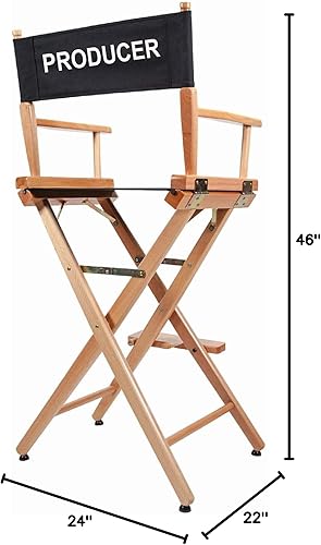 Miniatura 3 de Filmcraft Silla alta de director personalizada, acabado natural con lienzo negro personalizable, paquete profesional completo para cineastas y