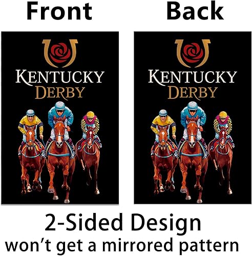 Miniatura 6 de Nepnuser Bandera de jardín de Kentucky Run for The Roses Horse Racing Party Decoración de doble cara para césped delantero letrero (negro)
