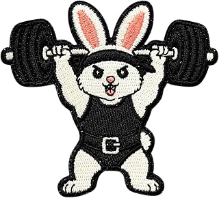 Weightlifting Bunny Patch, Gym Workout Patch, Funny Bunny Iron-On Patch, Fitness Embroidered Patch, Tactical, Morale Patch for Jackets, Backpacks