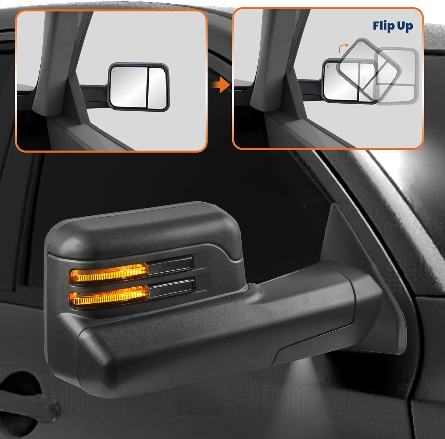 KUIPERAUTO Black Power Heated Towing Mirrors Compatible for 2019 2020 2021 2022 2023 2024 Ram 1500 Side mirrors with LED Turn Signal,Puddle Light,Temperature Sensor (Set of 2)