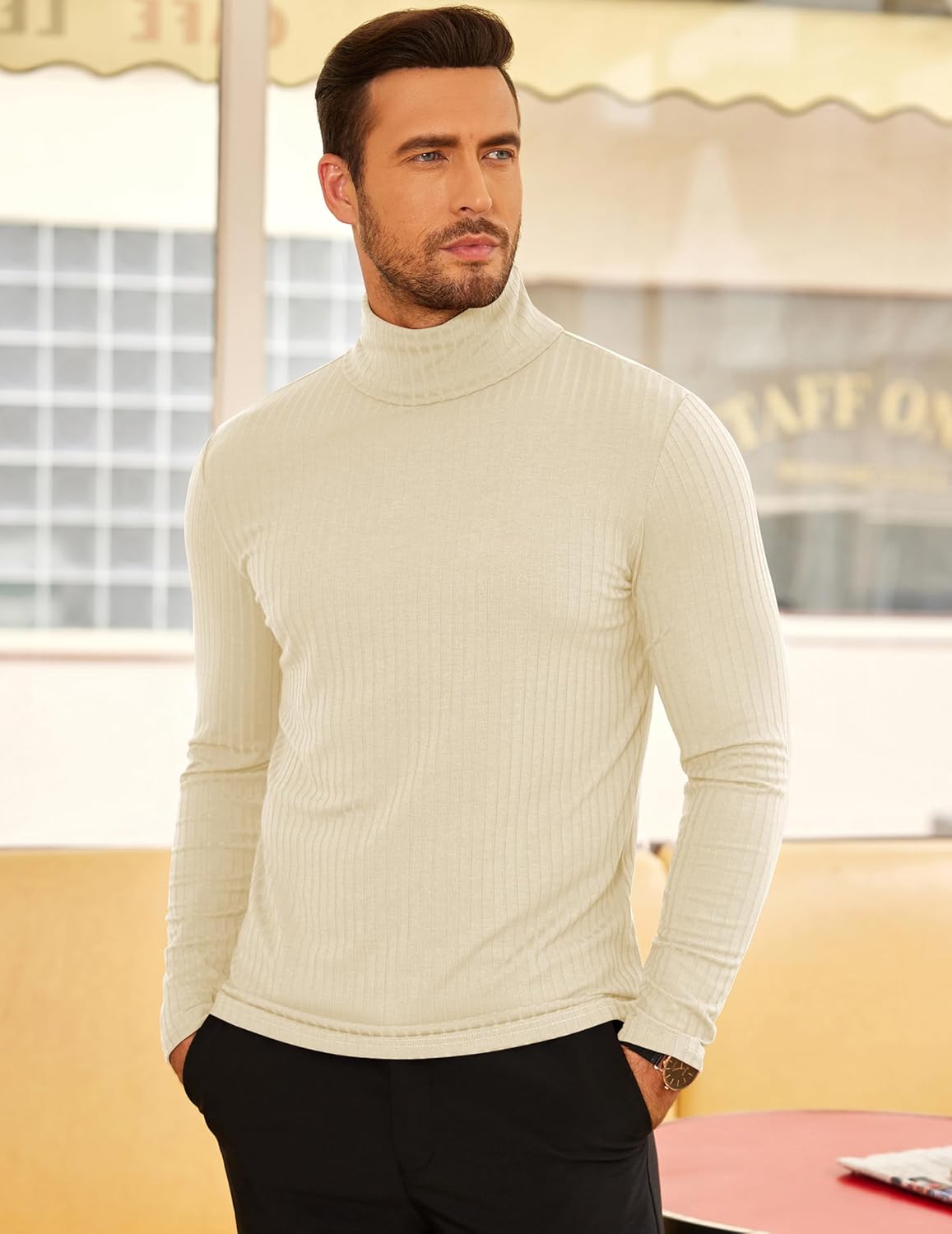 COOFANDY Men's Turtleneck Sweater Slim Fit Lightweight Basic Ribbed Sweaters - Image 2