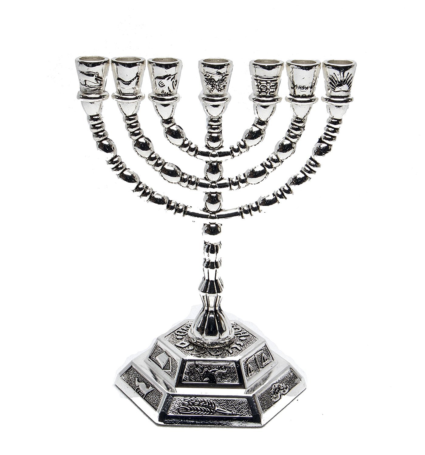 Menorah Terre Sainte plaqué argent : grand candélabre hébraïque pour Hanoucca