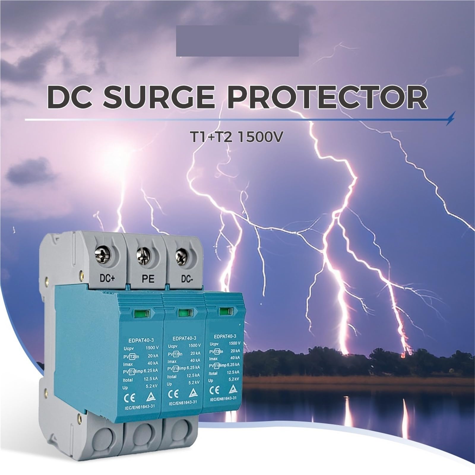 3P Solar PV DC SPD T1+T2 szyna DIN 1000 V 1500 V 40KA ochrona przeciwprzepięciowa (3P 1000V z RC)