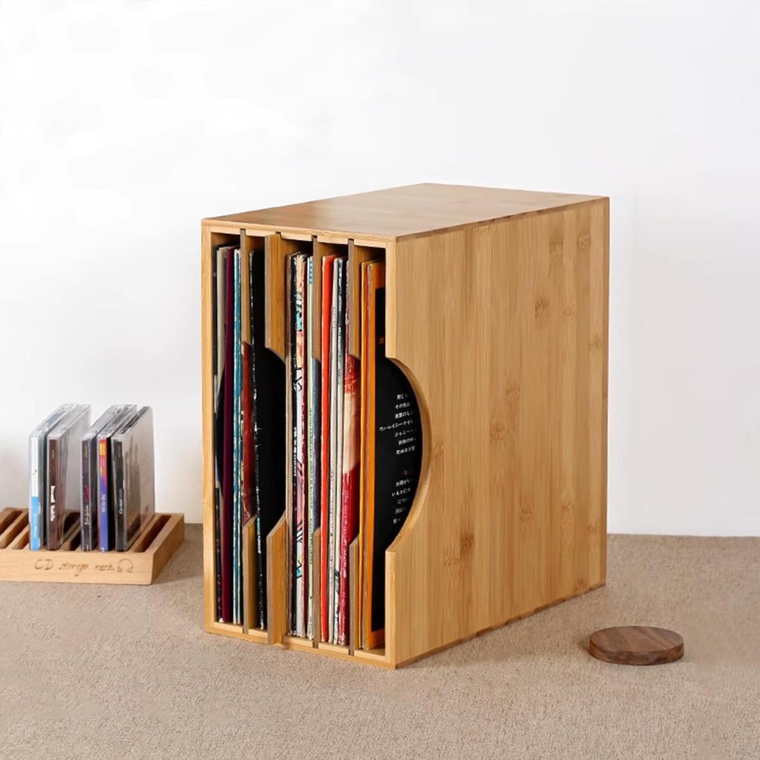 Supporto per dischi in vinile, espositore in bambù con 5 scomparti, divisore regolabile, modalità orizzontale e verticale, per album, riviste, libri, documenti