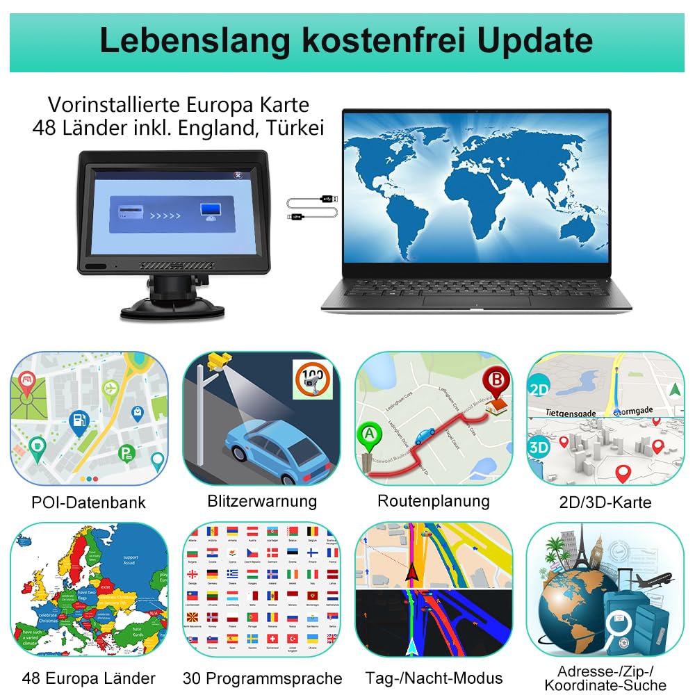 AWESAFE Bluetooth Navigationsgeräte mit 9 Zoll Touchscreen, GPS Navigation für LKW PKW KFZ, 2023 Europa Karten