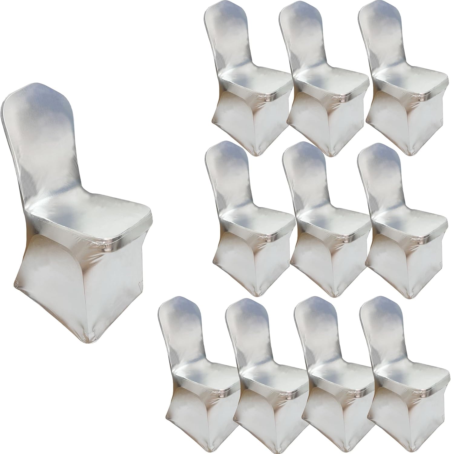 11 Packs Metallic Silver Stretch Spandex Dining Chair Cover Covers Slipcovers for Wedding Banquet Party