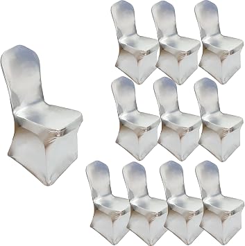 11 Packs Metallic Silver Stretch Spandex Dining Chair Cover Covers Slipcovers for Wedding Banquet Party