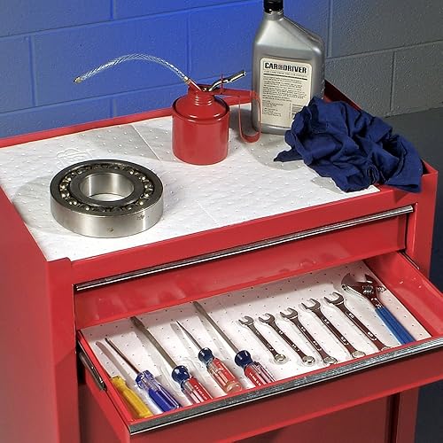 Miniatura 2 de PIG Alfombrilla absorbente de aceite en caja dispensadora que absorbe aceite y combustible, repele el agua, absorción de 14 onzas, 15 x 20 pulgadas,