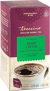 Teeccino Irish Cream Herbal Tea, Rich & Roasted Herbal Tea That’s Caffeine Free & Prebiotic for Natural Energy, 25 Tea Bags