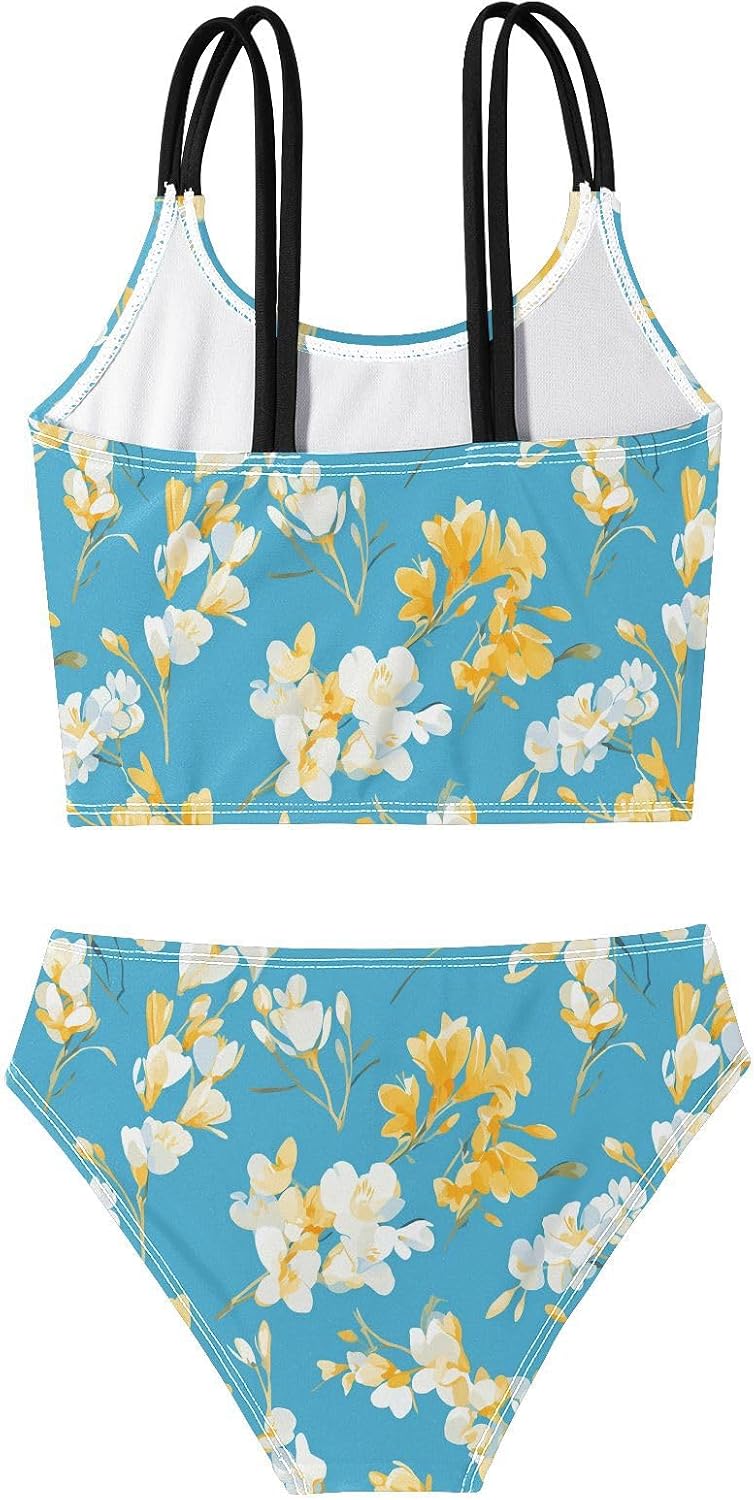 visesunny Girls Two Piece Swimsuits Elegant Freesia Flower Girl's Bikini Sets Bathing Suits for Girls Size 5-12Y