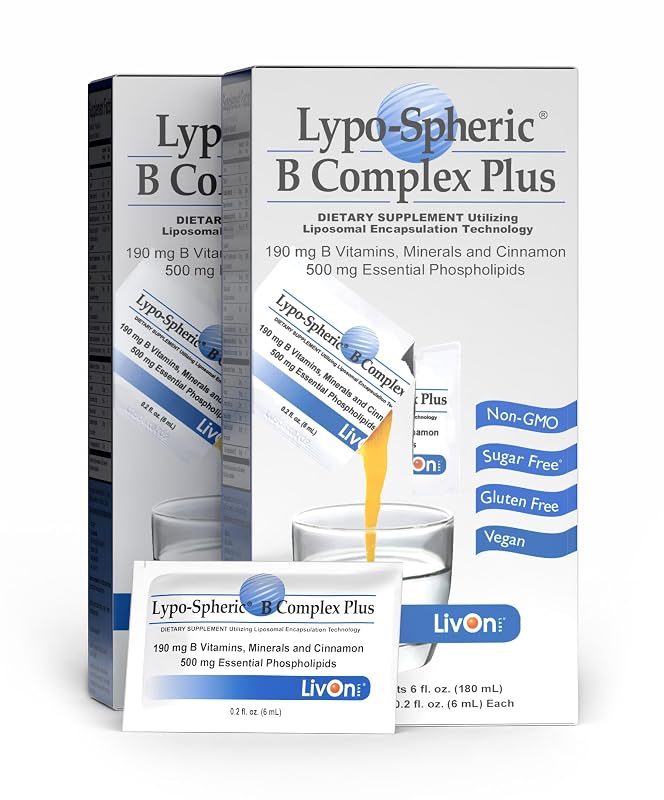 LivOn Laboratories Complexo B lipossomal com vitaminas B, minerais e canela, 190 mg, 60 sachês