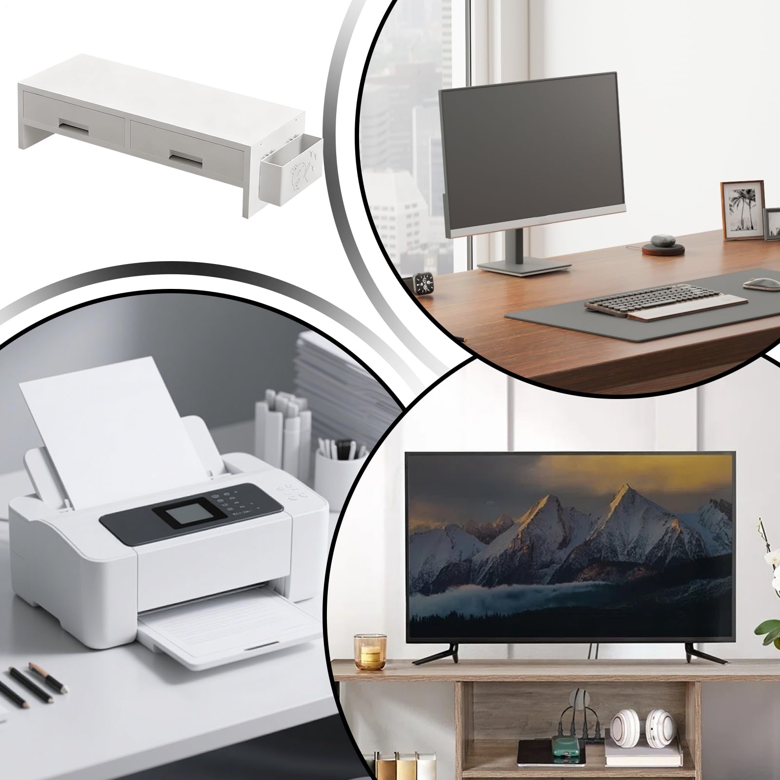 Supporto Alzamonitor Per Computer Organizzatore Con Doppio Cassetto | Alzatore Monitor Per Scrivania Computer Per La Casa L'Ufficio Lo Studio La Camera Da La Stanza La Scrivania Gli E L'Interno