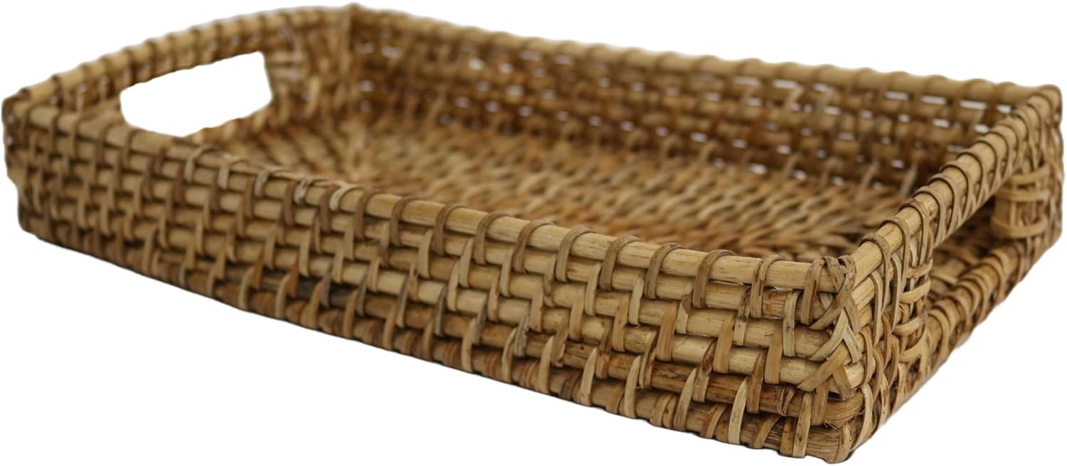 Home&Manor 14" Rattan Rectangle Tray