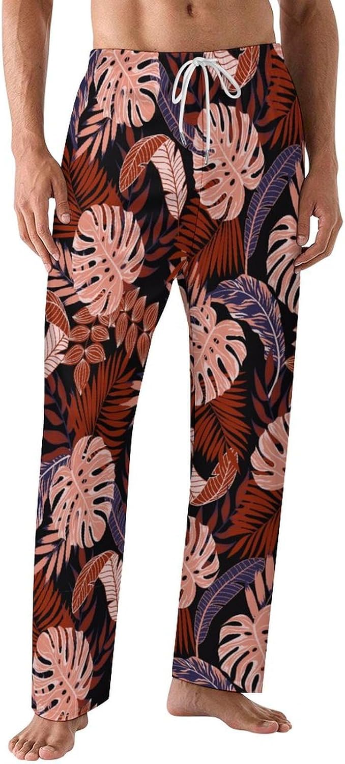 Men's Pajama Pants Tropical Plants Lightweight Pjs Bottoms Sleepwear Bottom Pants with Drawstring