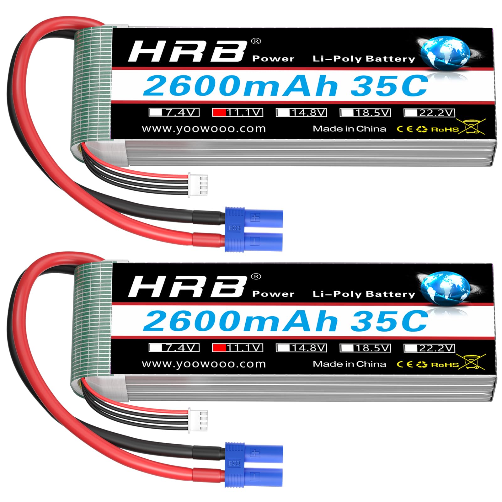 2PCS 3S 2600mAh Lipo Battery 11.1V 35C EC3 RC Lipo Battery Compatible with RC Quadcopter Airplane Helicopter Car Truck Boat