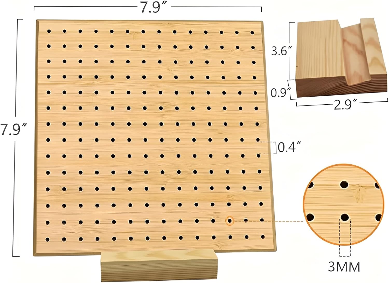 ACNTENY 7.9 Inch Square Wooden Knitting Crochet Blocking Board with 20 Rods