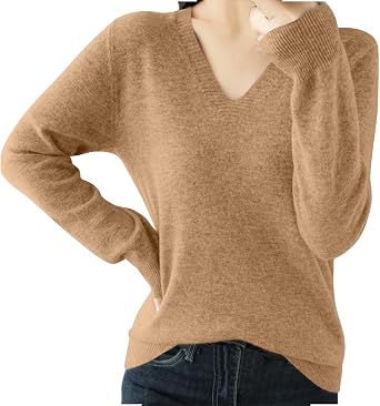 Womens Lightweight Knitted Long Sleeve Sweaters Fashion V Neck Casual Sweater Trendy Solid Color Pullover Tops