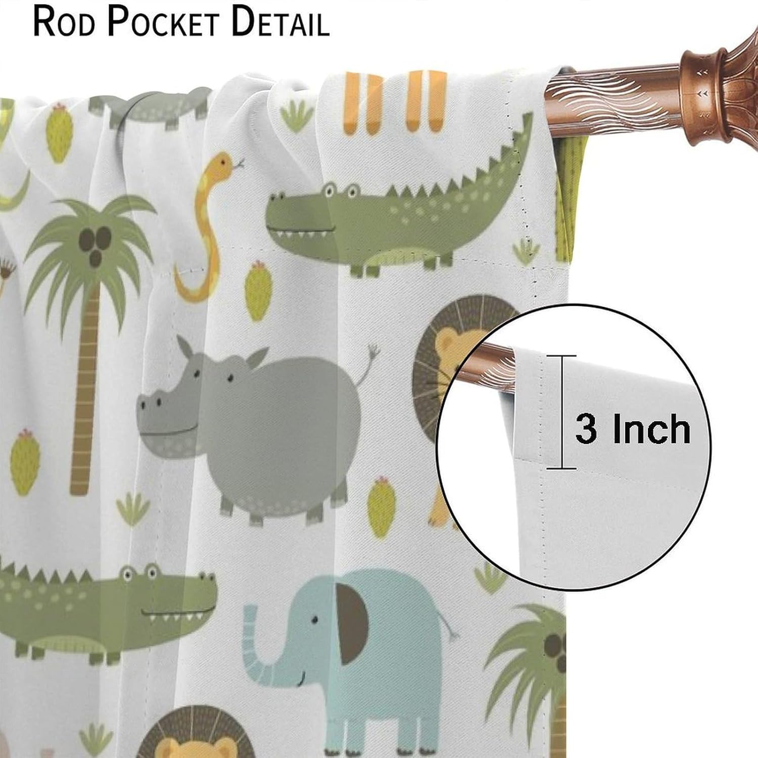Nursery Safari Animals Blackout Curtains,Woodland Jungle Lion Giraffe Cartoon Watercolor Animals Pattern 2 Panel Rod Pocket Window Drapes for Kids Boy Bedroom Decor 42" W X 84" L