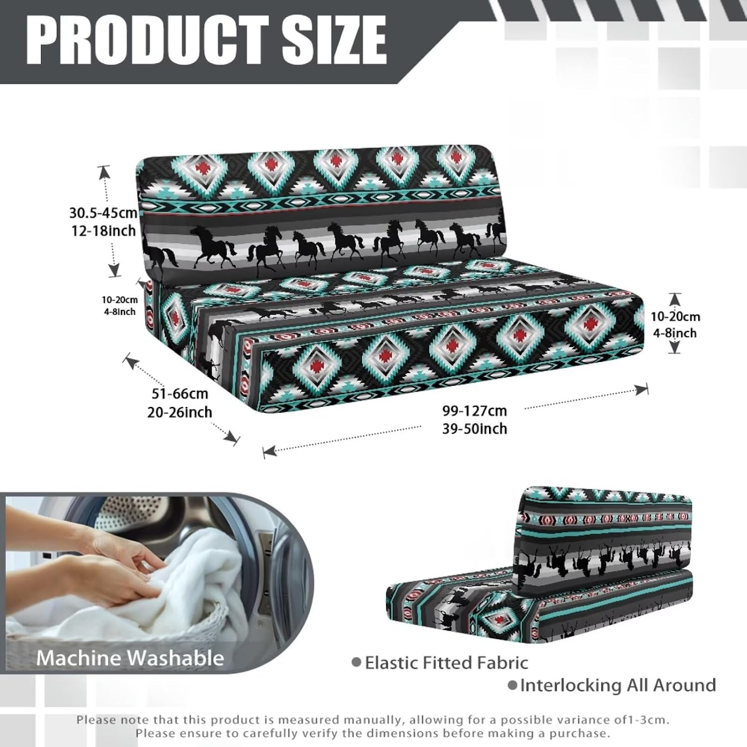 Aztec Horse Print 2 Pcs RV Dinette Cushion Covers Non-Slip Sofa Furniture Protector Comfortable 2 Seat Sofa Chair Cover Slipover for Travel Trailer Couch