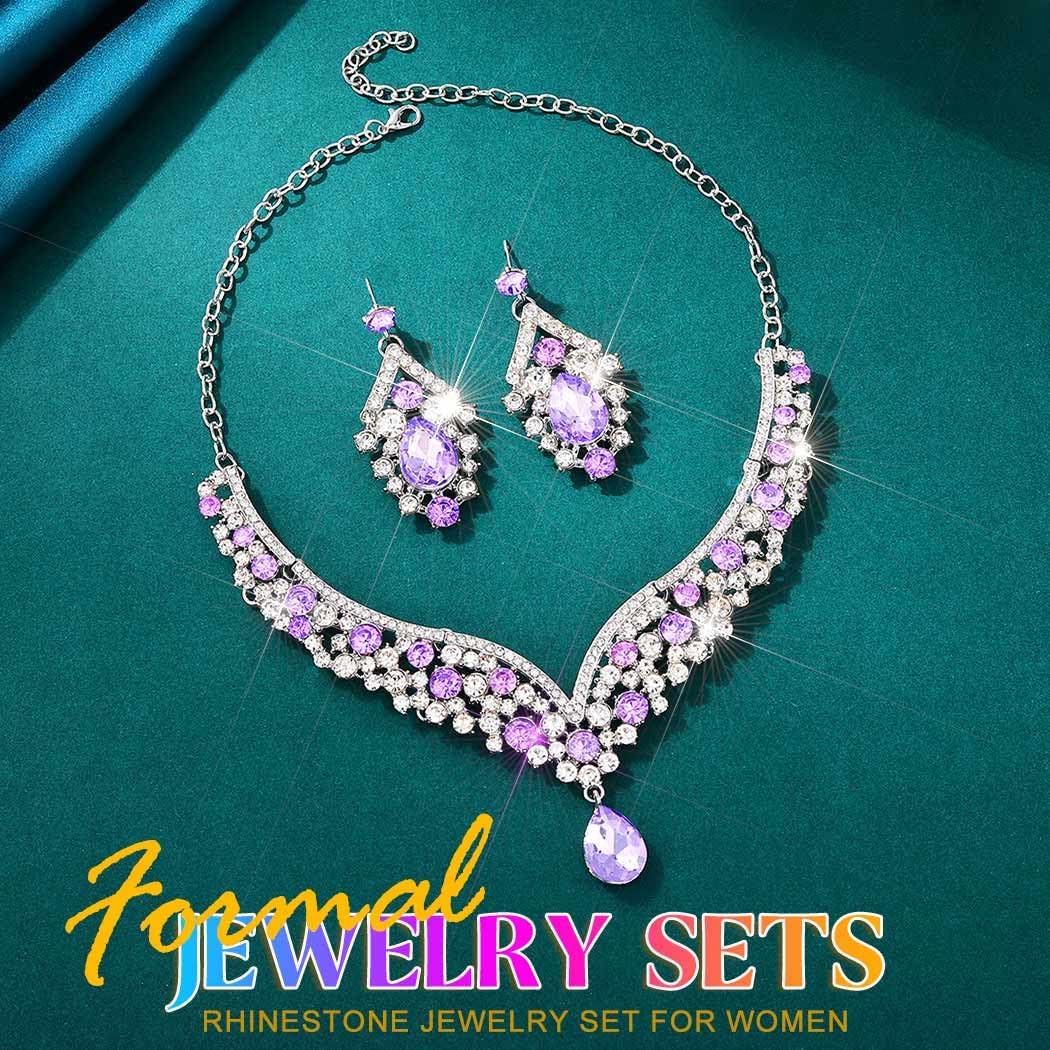 Aukmla Rhinestone Wedding Jewelry Sets Silver Crystal Bridal Necklaces and Earring Set Prom Jewelry for Brides and Women - Image 2