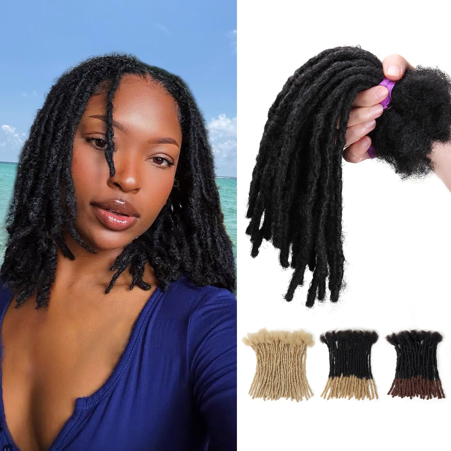 10 inch 40 Stands Interlocking Loc Extensions Human Hair, 0.6cm Width 100% Human Hair Dreadlock Extensions, Soft Human Hair Dreads Extensions, Natural Black (10 inch 40 Strands, 1B 0.6cm)