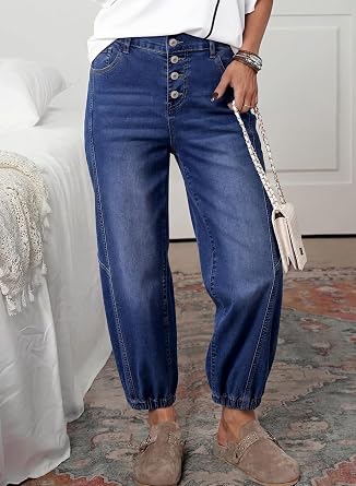 Dokotoo Barrel Jeans for Women Button Front Baggy Denim Pants with Pockets