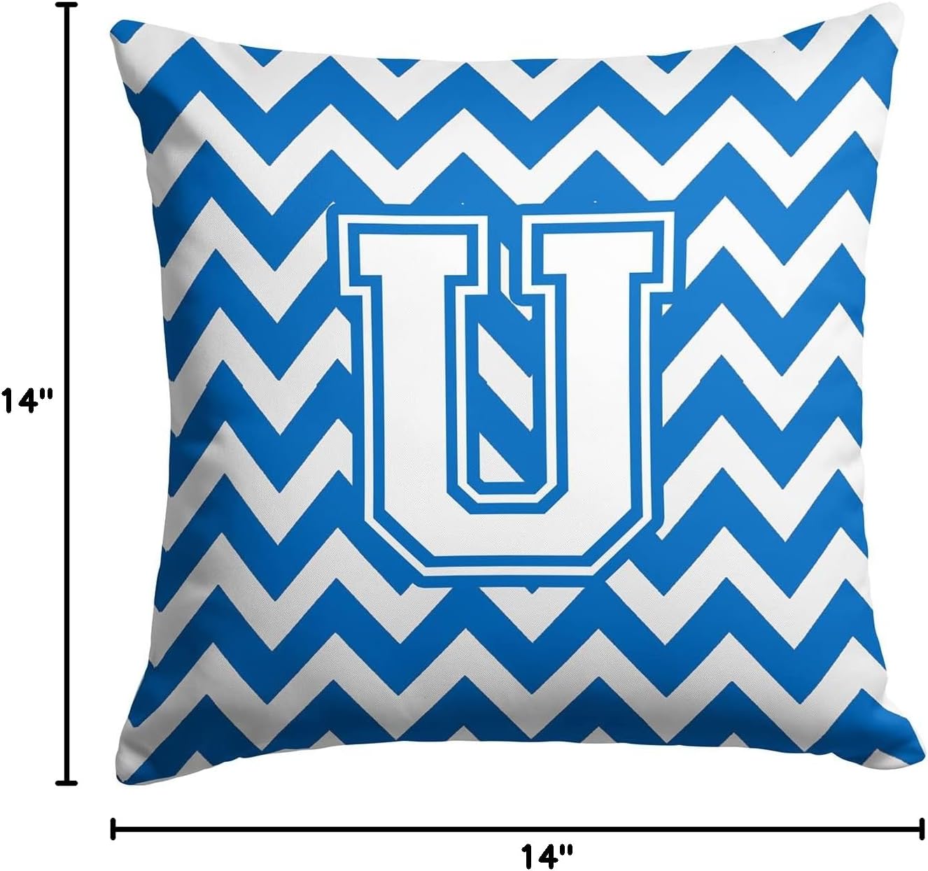 Caroline's Treasures CJ1045-UPW1414 Letter U Chevron Blue and White Fabric Decorative Pillow Machine Washable, Indoor Outdoor Decorative Pillow for Couch, Bed or Patio, 14Hx14W