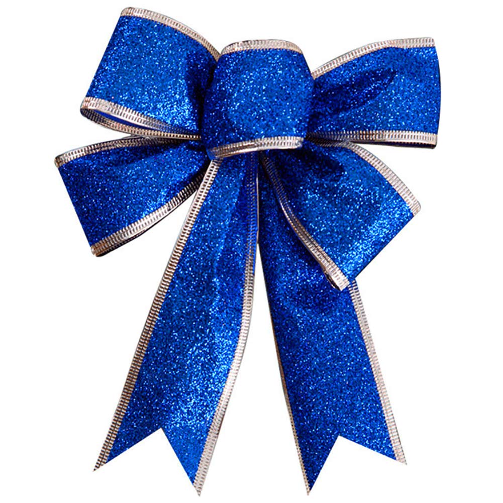 Hugede Blue 4 Pcs 25Cm Glitter Christmas Tree Topper Bows Large Christmas Ribbon Bows Ornaments Xmas Tree Bowknot Decoration