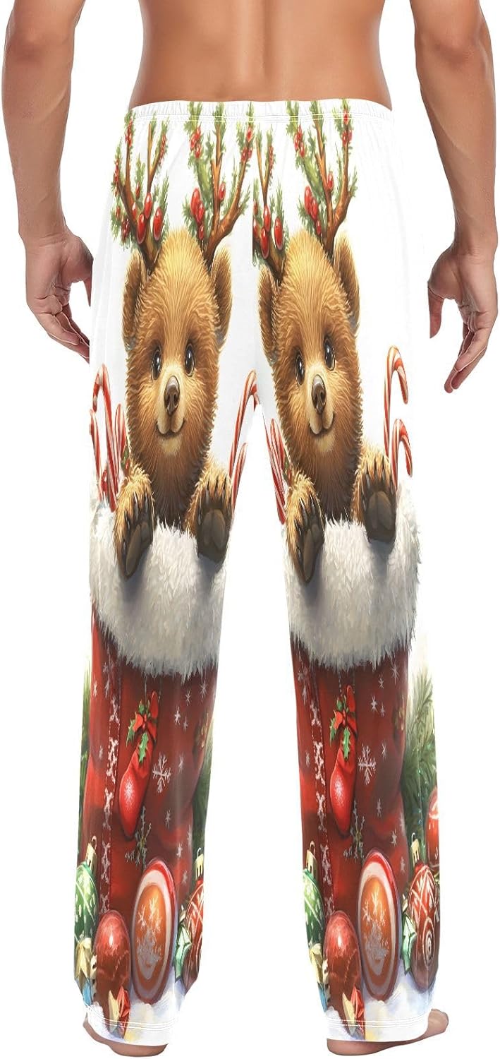 ALAZA Christmas Bear Men's Pajama Pants Men Cotton Pajama Bottoms with Pockets, S