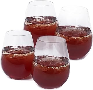 EcoQuality 6 oz Mini Stemless Clear Plastic Wine Glass, Unbreakable Elegant and Reusable Wine Tumbler for Wine Tasting, For Indoor or Poolside Party (8)